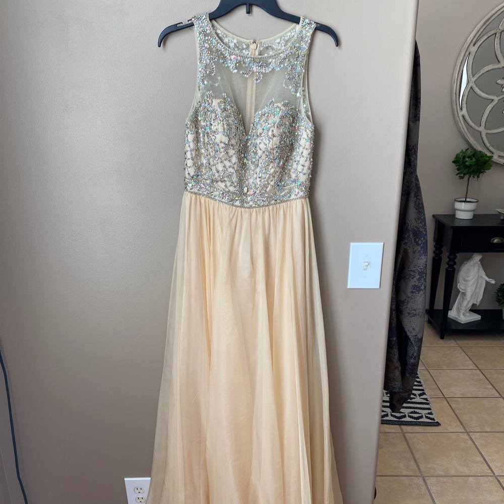 Champagne Sheath Open Back Sequin Prom Dresses LBQ0099 main image 1